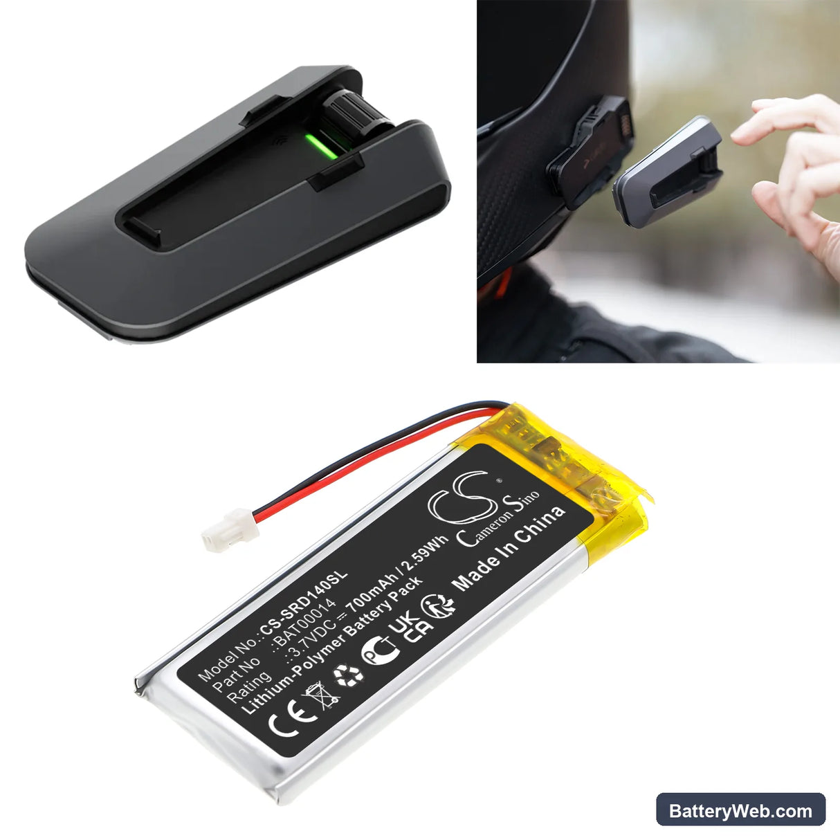Cardo Packtalk Edge Replacement Battery, 3.7V, 700mAh, Li-Polymer 6