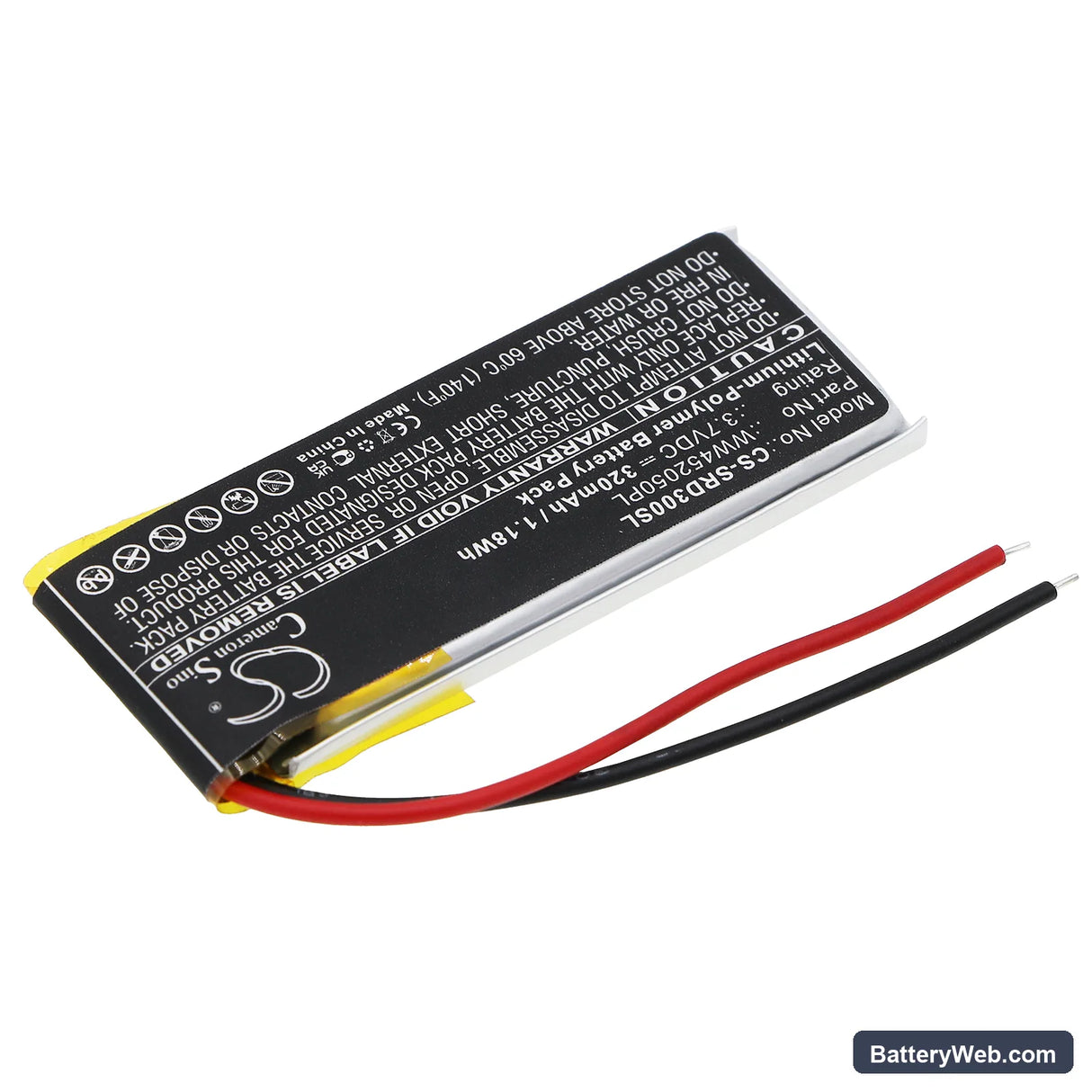 Cardo Q1 Replacement Battery, 3.7V, 320mAh, Li-Polymer 2