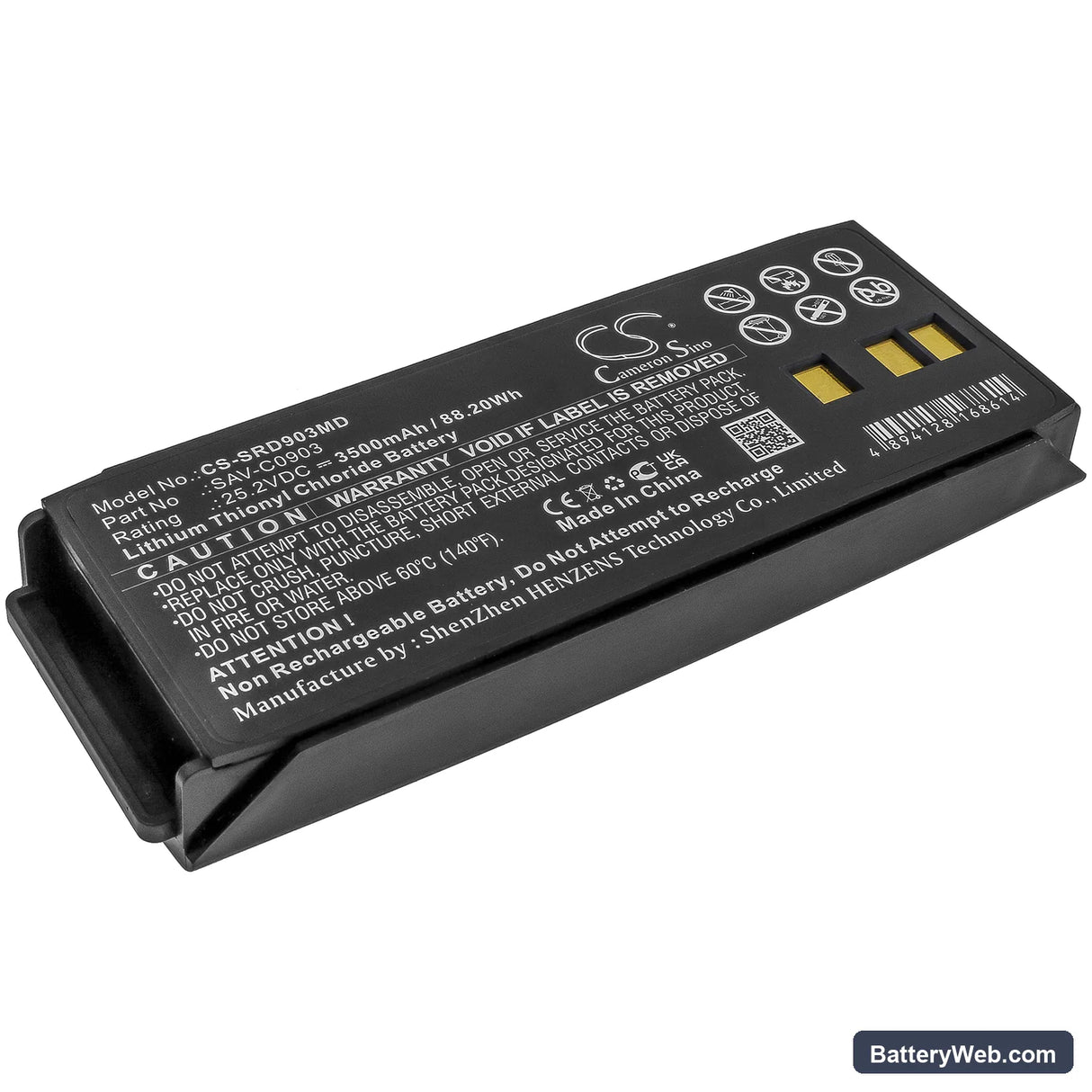 SaverOne D Replacement Battery, 25.2V, 3500mAh, Li-SOCl2 1