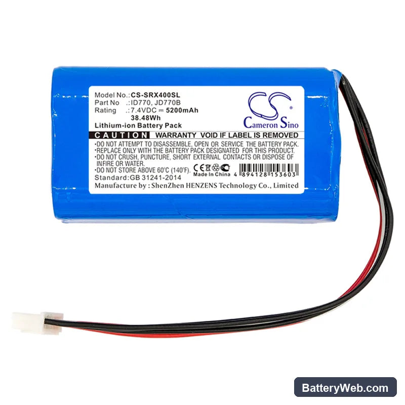 Sony SRS-XB40 Replacement Battery, 7.4V, 5200mAh, Li-ion 3