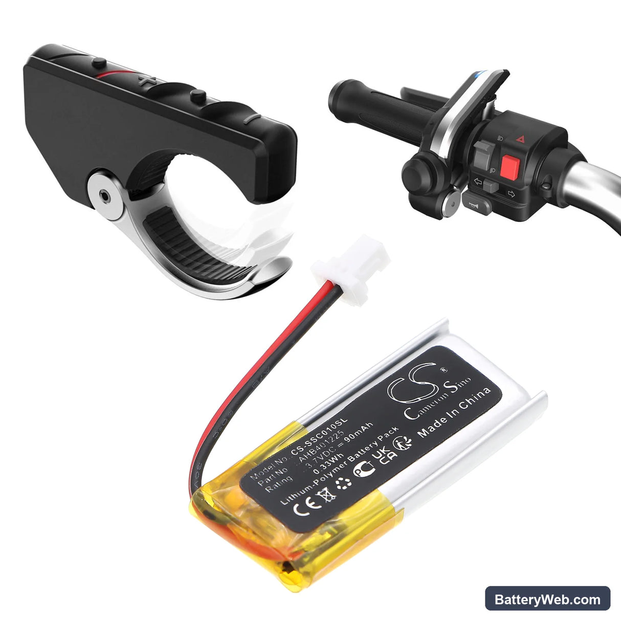 Sena Grip Remote Control Replacement Battery, 3.7V, 90mAh, Li-Polymer 6