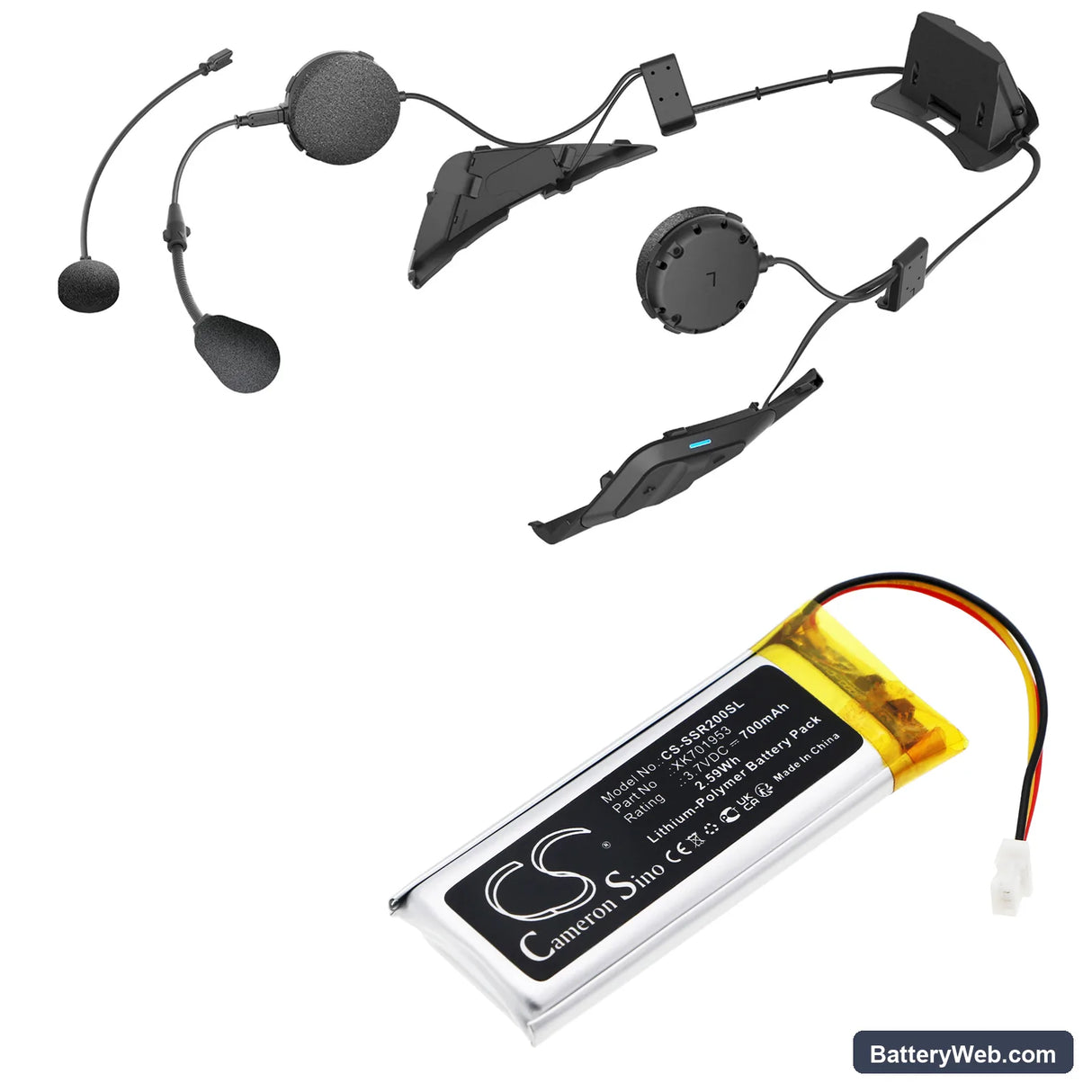 Sena SRL2 Replacement Battery, 3.7V, 700mAh, Li-Polymer 6