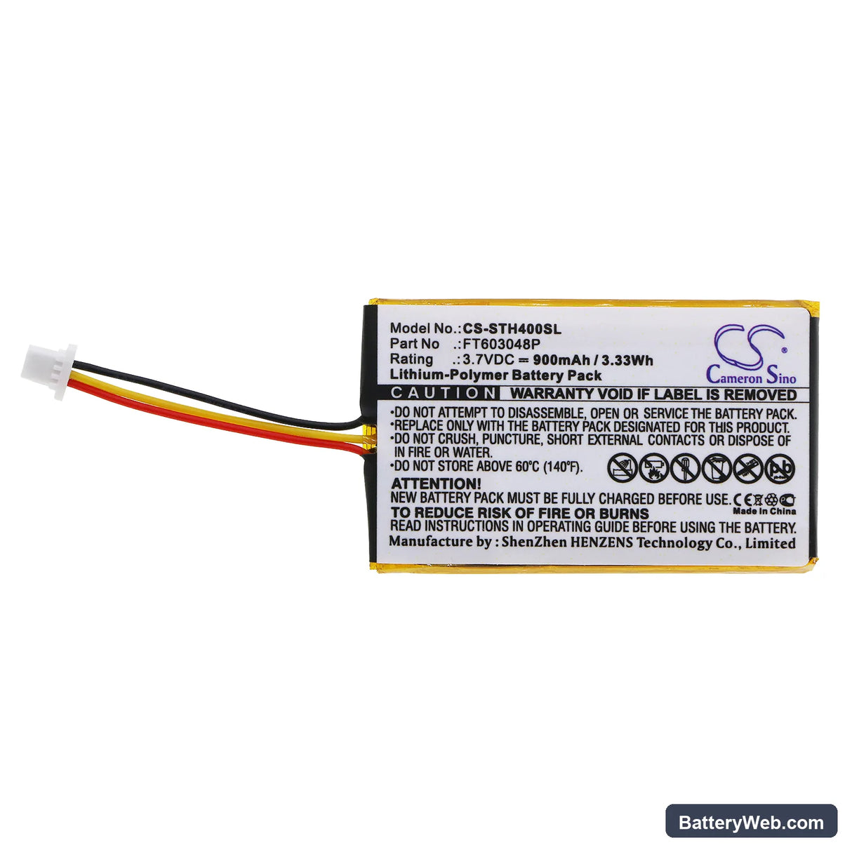 Stealth 400 Replacement Battery, 3.7V, 900mAh, Li-Polymer 3
