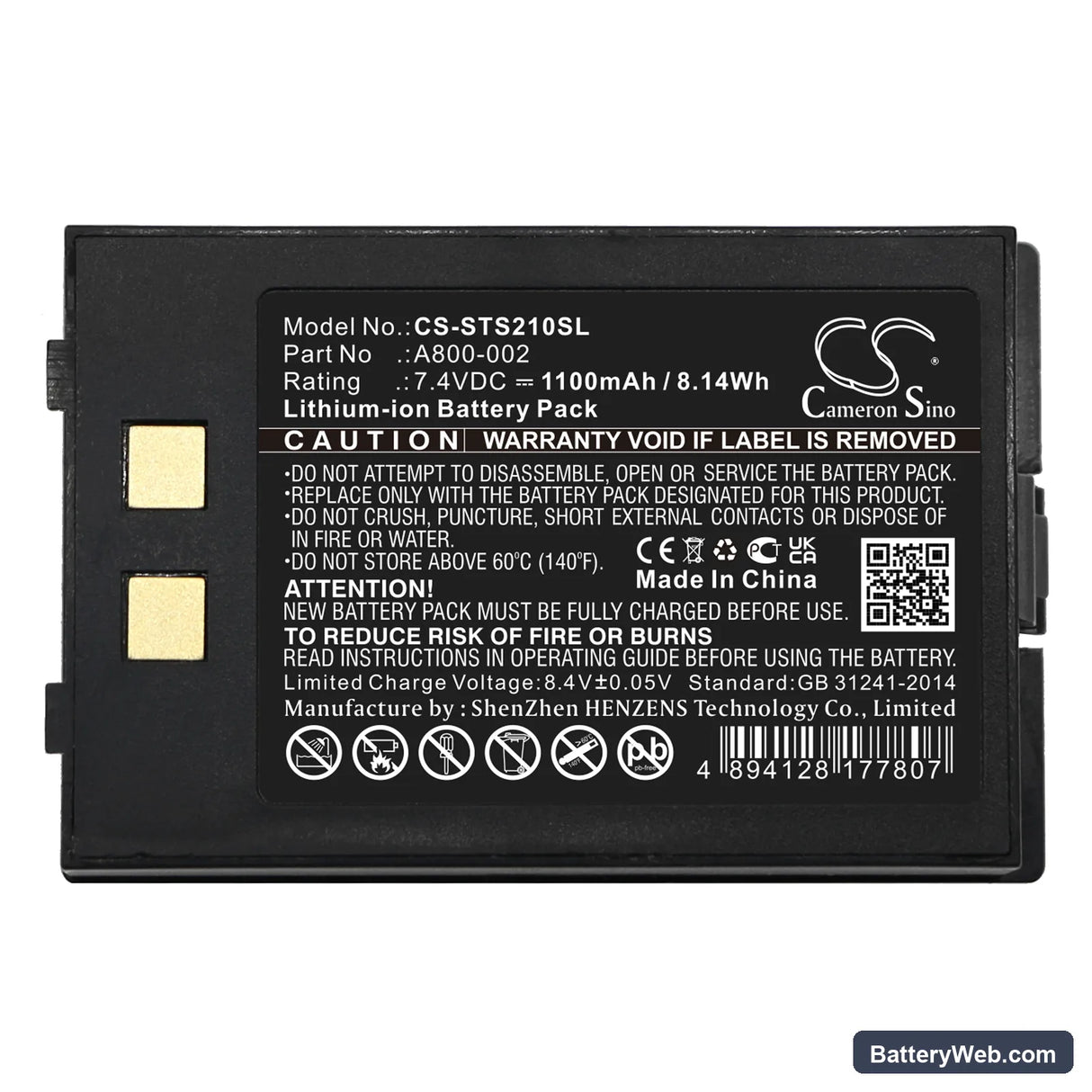 Star SM-S210i Replacement Battery, 7.4V, 1100mAh, Li-ion 5
