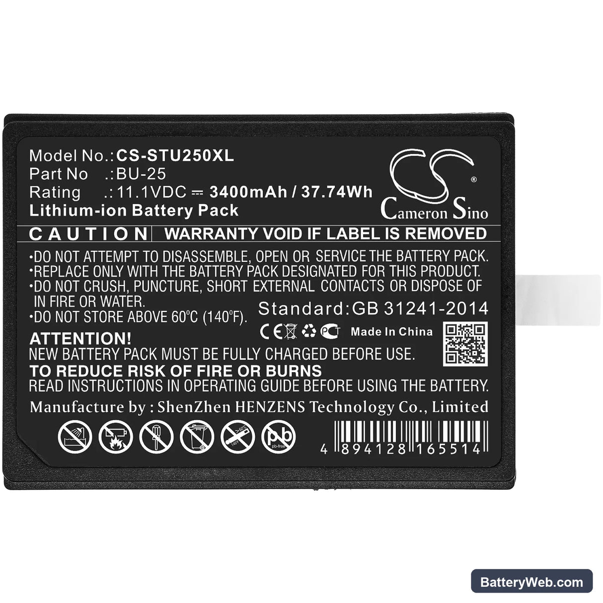 Sumitomo Type-25 Replacement Battery, 11.1V, 3400mAh, Li-ion 3