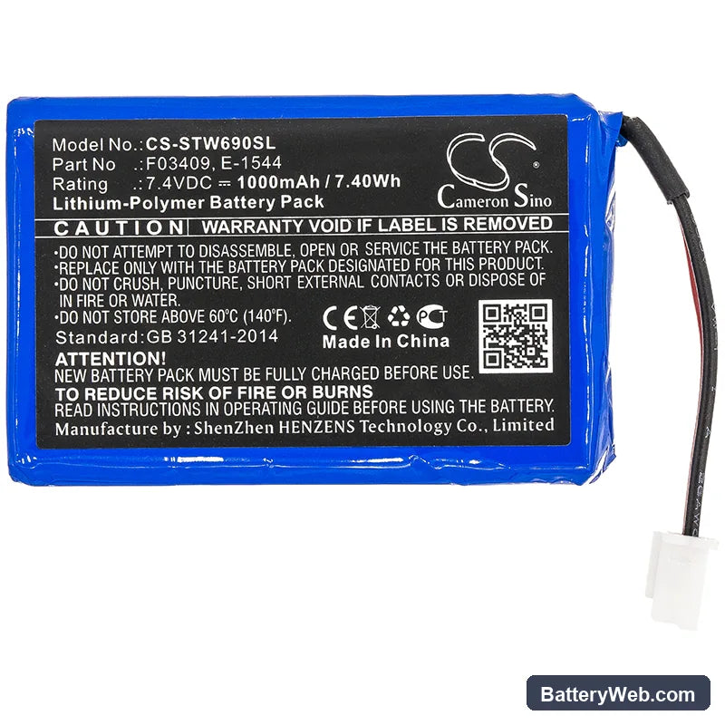 Satlink WS-6908 Replacement Battery, 7.4V, 1000mAh, Li-Polymer 3