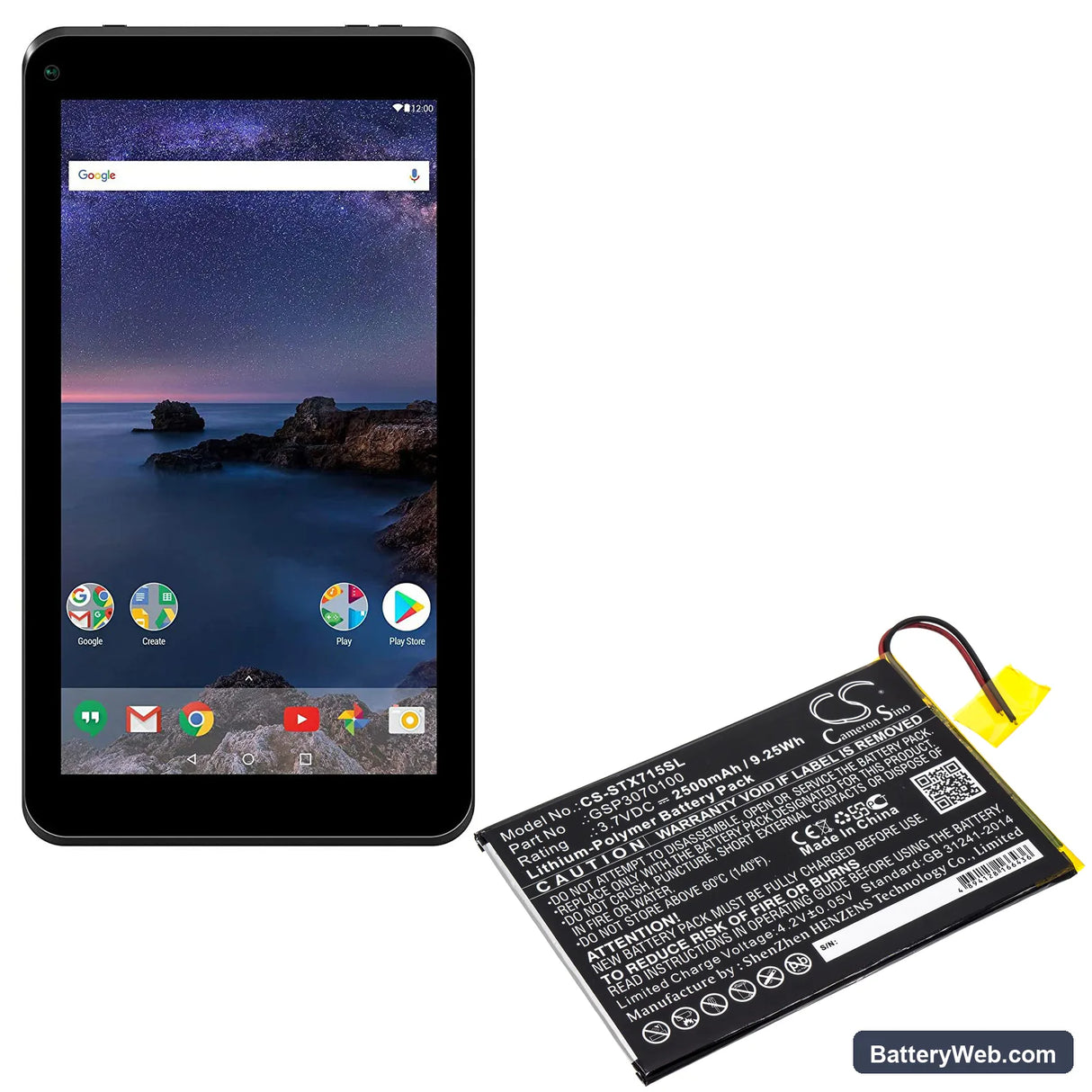 SmarTab ST7150 Replacement Battery, 3.7V, 2500mAh, Li-Polymer 5