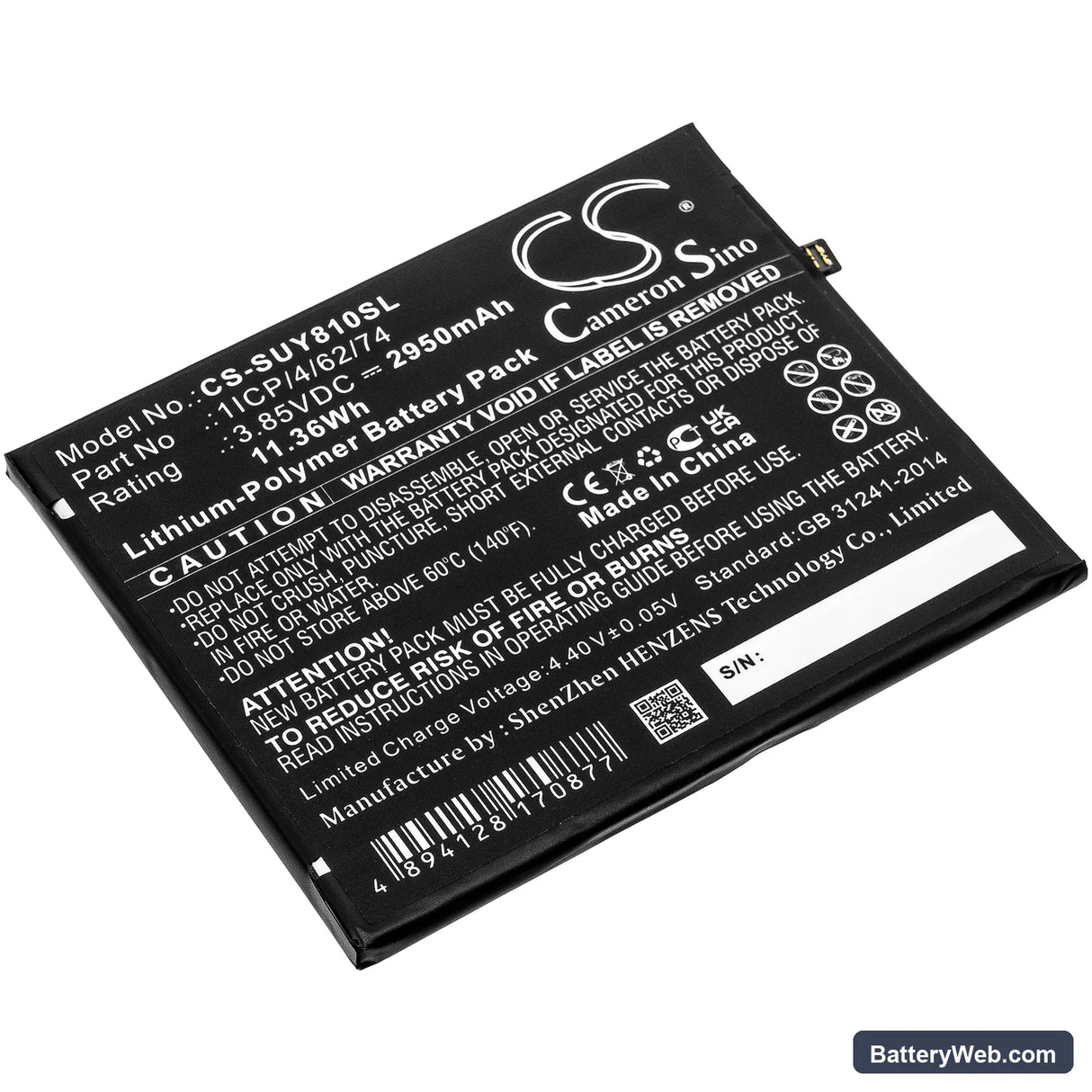 Sugar Y8 Max Replacement Battery, 3.85V, 2950mAh, Li-Polymer 1
