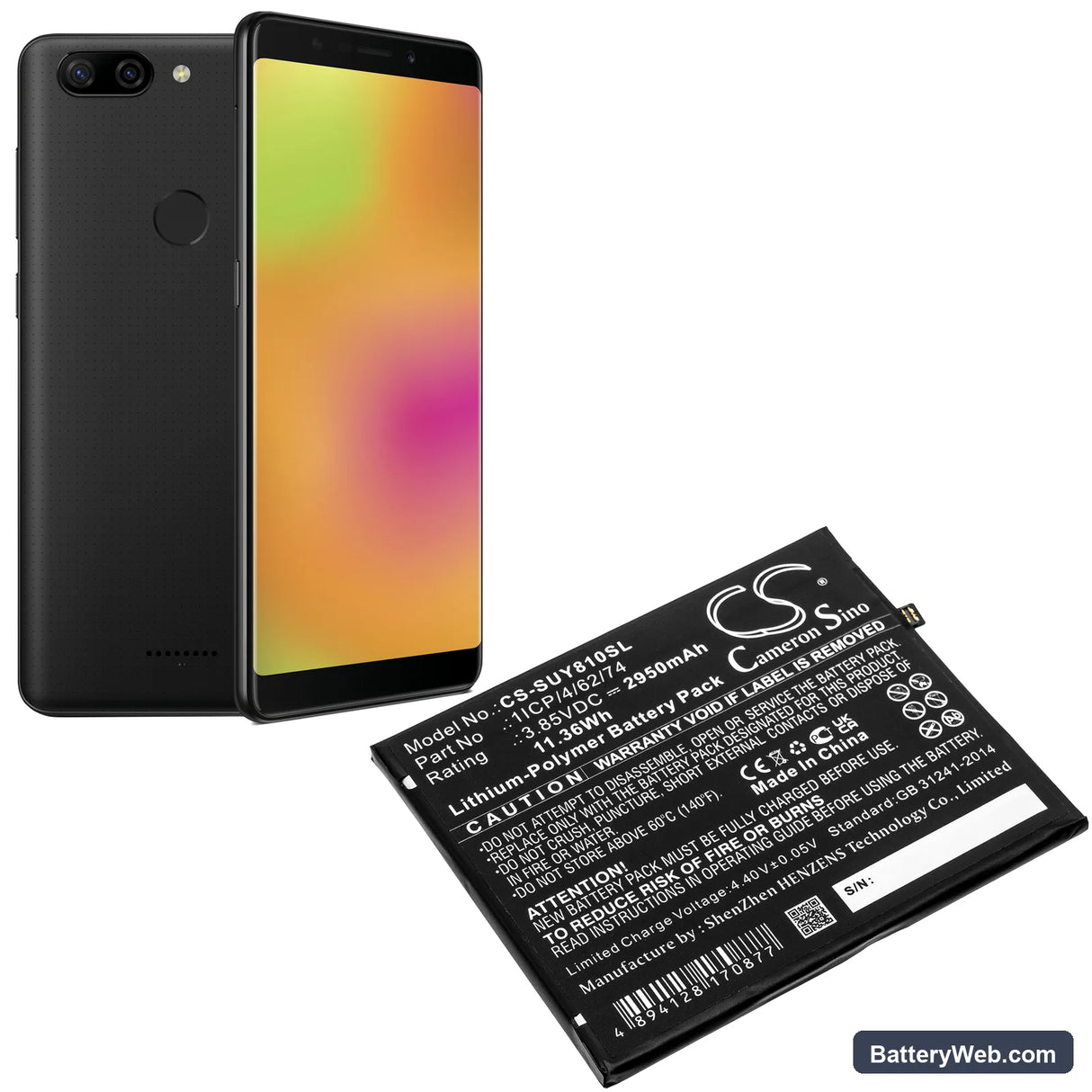 Sugar Y8 Max Replacement Battery, 3.85V, 2950mAh, Li-Polymer 5