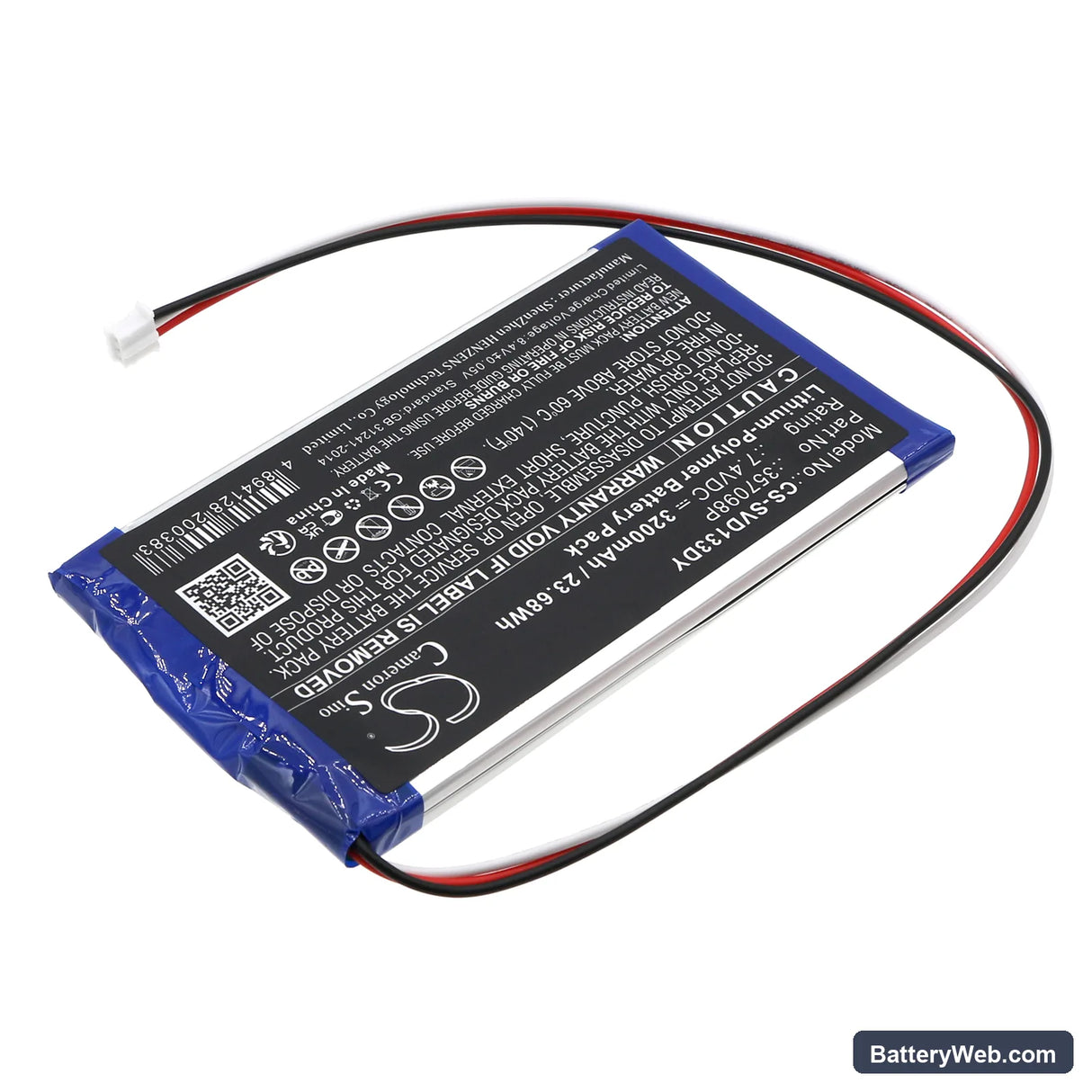 Sylvania SDVD1332 Replacement Battery, 7.4V, 3200mAh, Li-Polymer 2