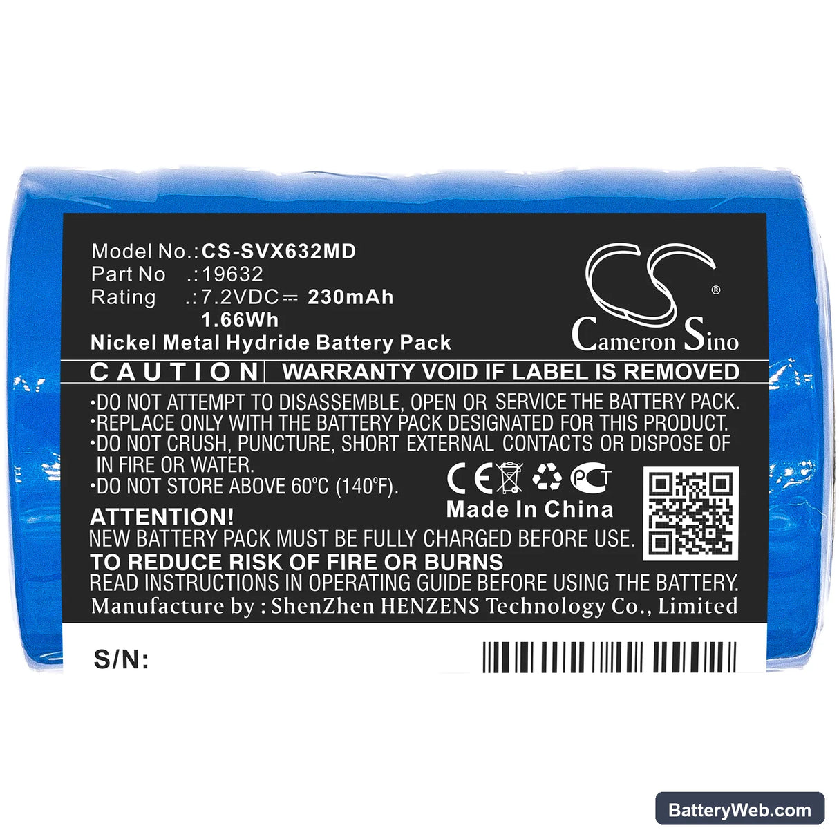 Servox Speech Replacement Battery, 7.2V, 230mAh, Ni-MH 3