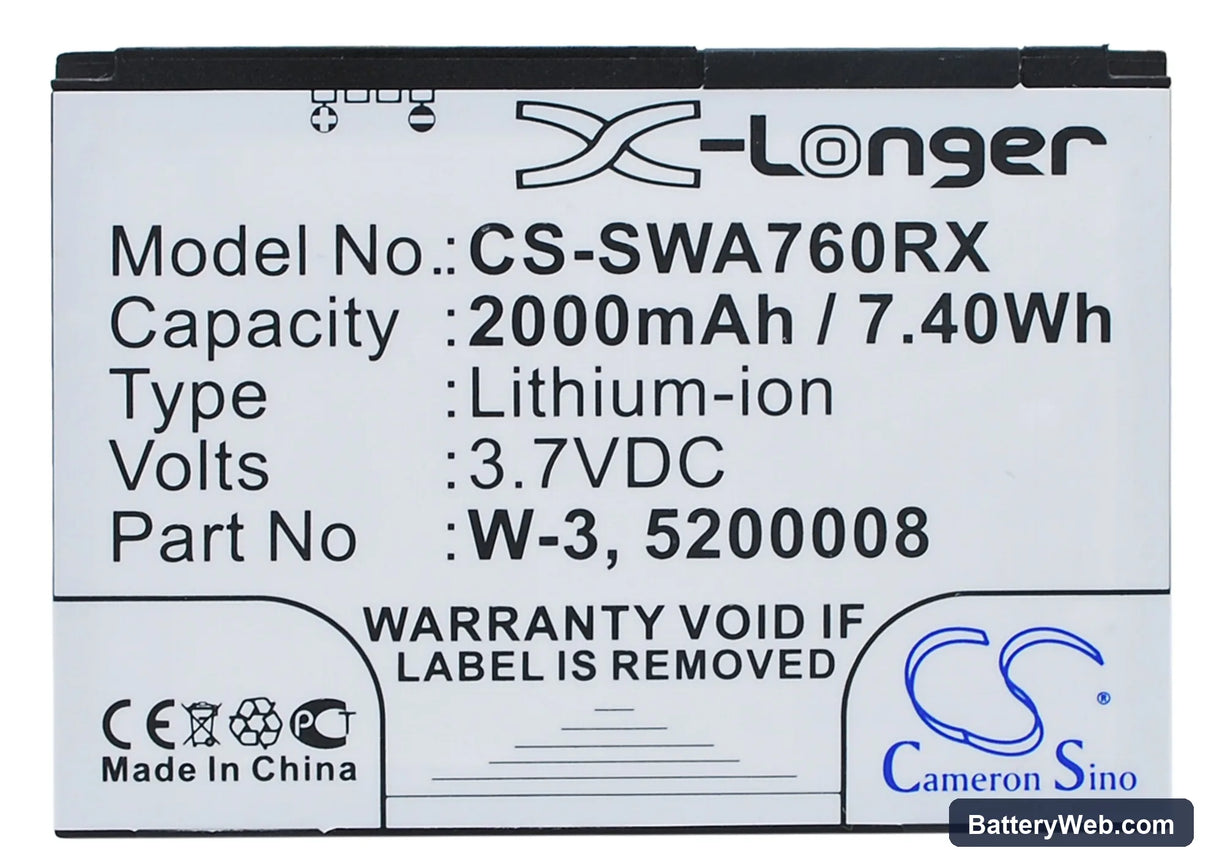 Sierra Wireless Aircard 762s Replacement Battery, 3.7V, 2000mAh, Li-ion 5