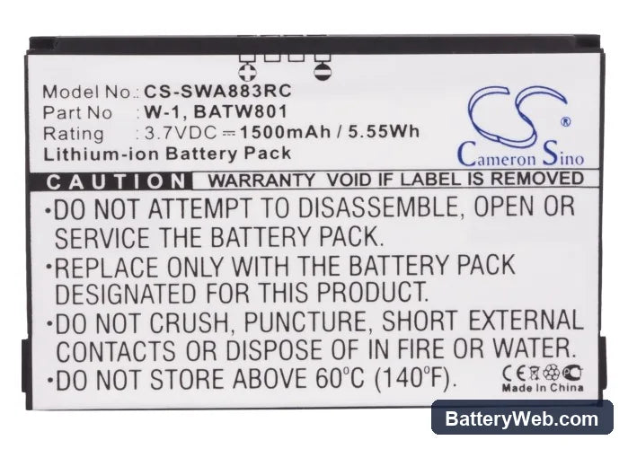 Sprint Zing Replacement Battery, 3.7V, 1500mAh, Li-ion 5