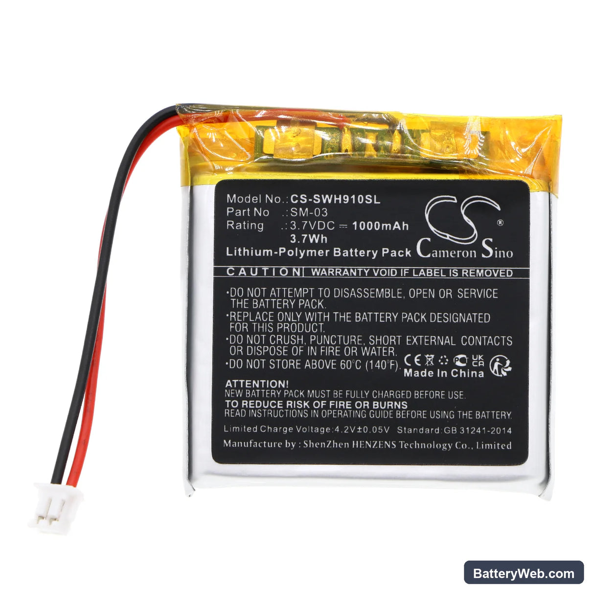 Sony WH-H910N Replacement Battery, 3.7V, 1000mAh, Li-Polymer 3