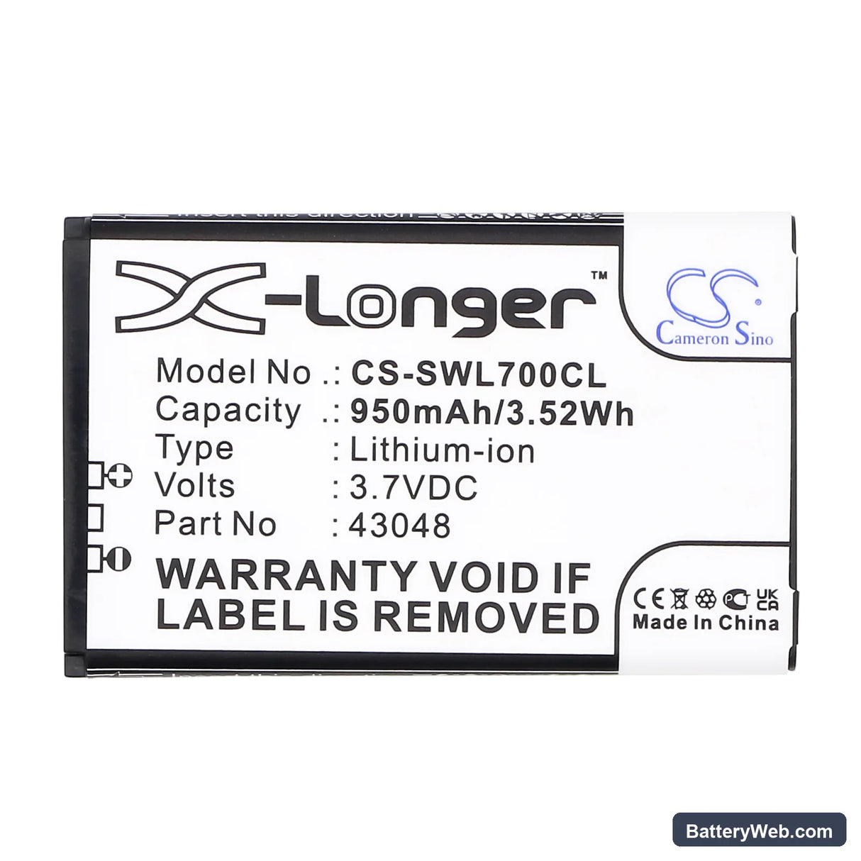 Swissvoice L7 Replacement Battery, 3.7V, 950mAh, Li-ion 3