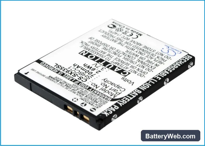 Sharp Waterpoof 935SH Replacement Battery, 3.7V, 700mAh, Li-ion 3
