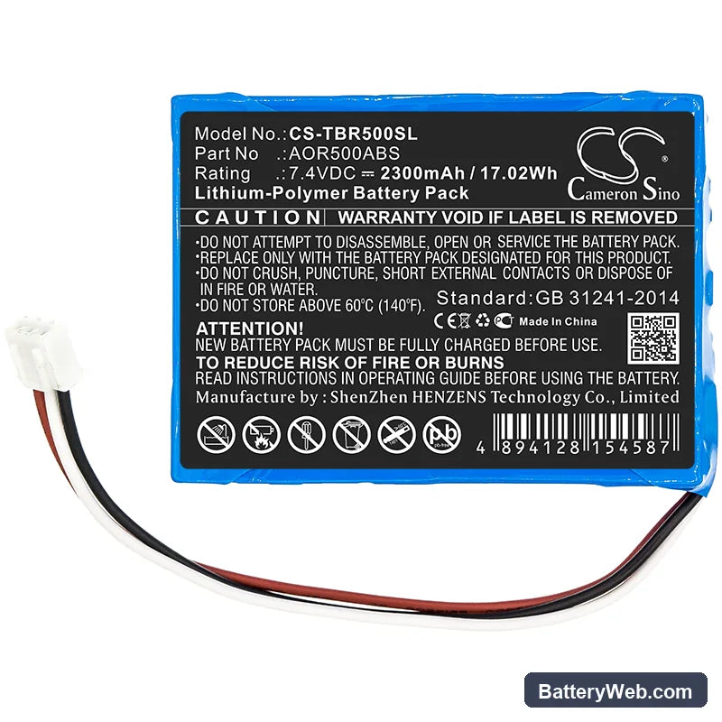 Tribrer AOR500 Replacement Battery, 7.4V, 2300mAh, Li-Polymer 3