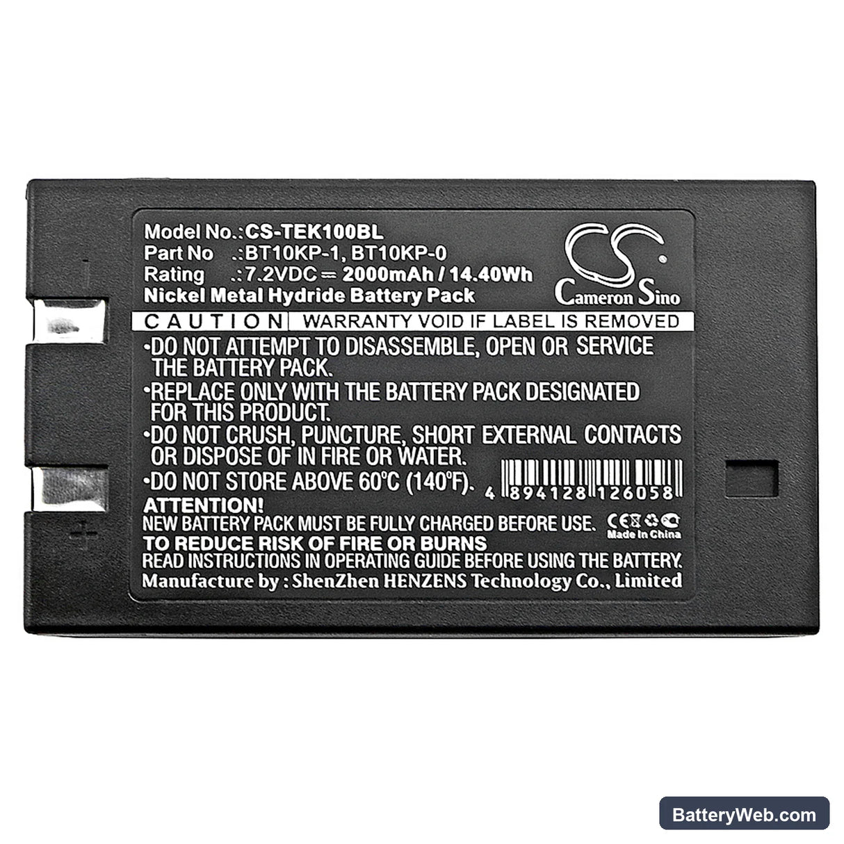 Telemotive 10K12SS02P7 Replacement Battery, 7.2V, 2000mAh, Ni-MH 3