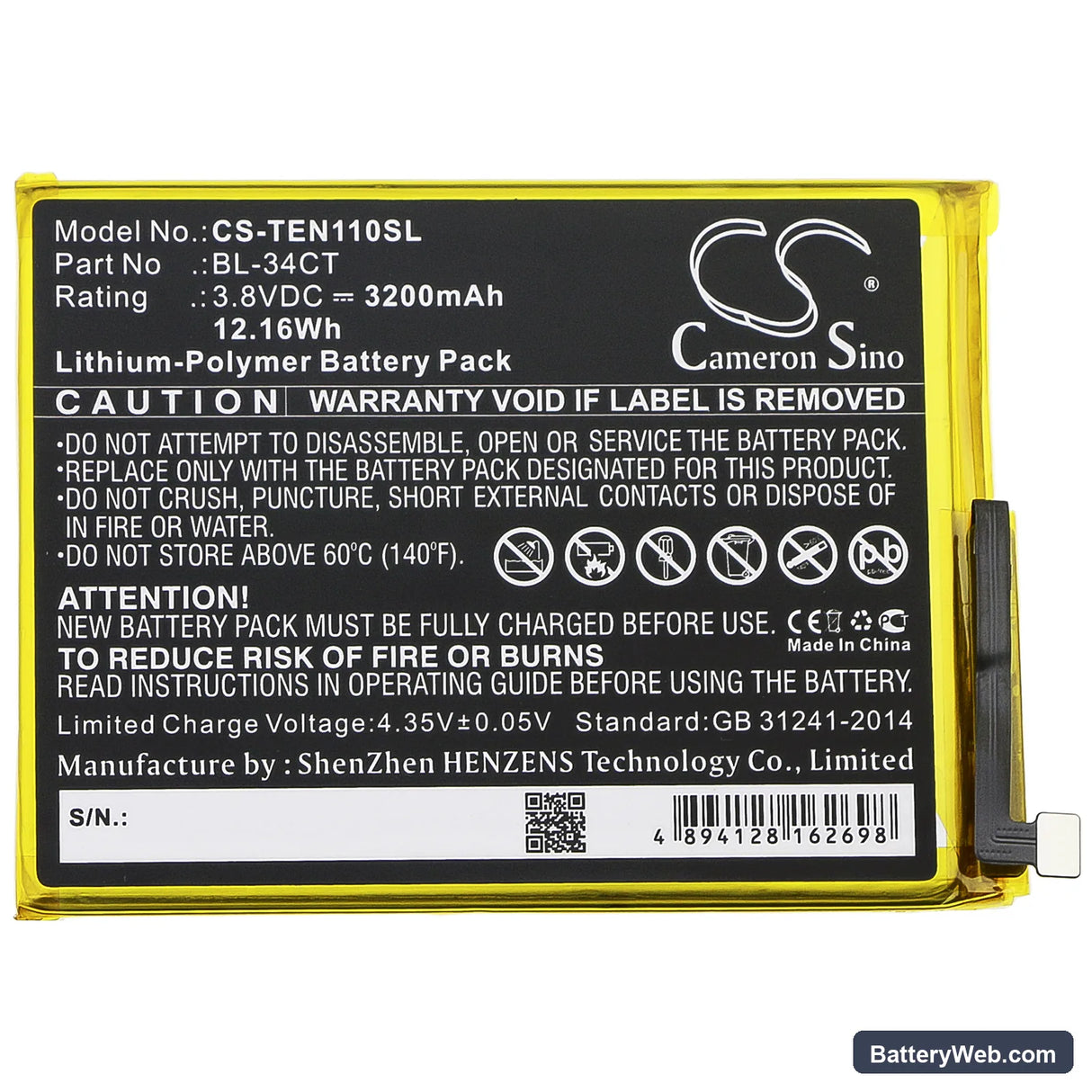 Tecno Camon 11S Replacement Battery, 3.8V, 3200mAh, Li-Polymer 3