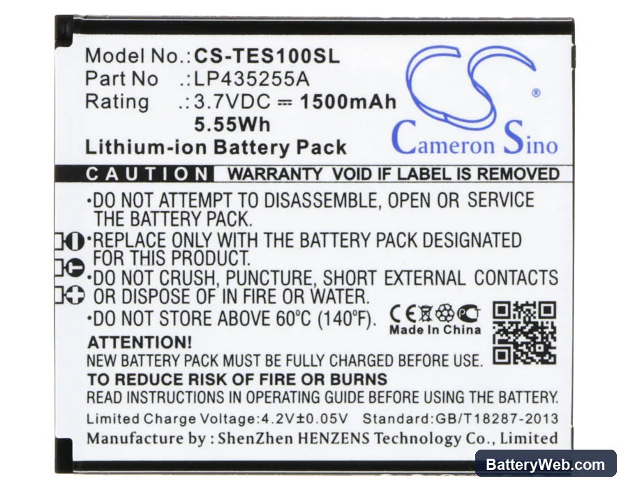 Telefunken Selfie TS1 Replacement Battery, 3.7V, 1500mAh, Li-ion 5