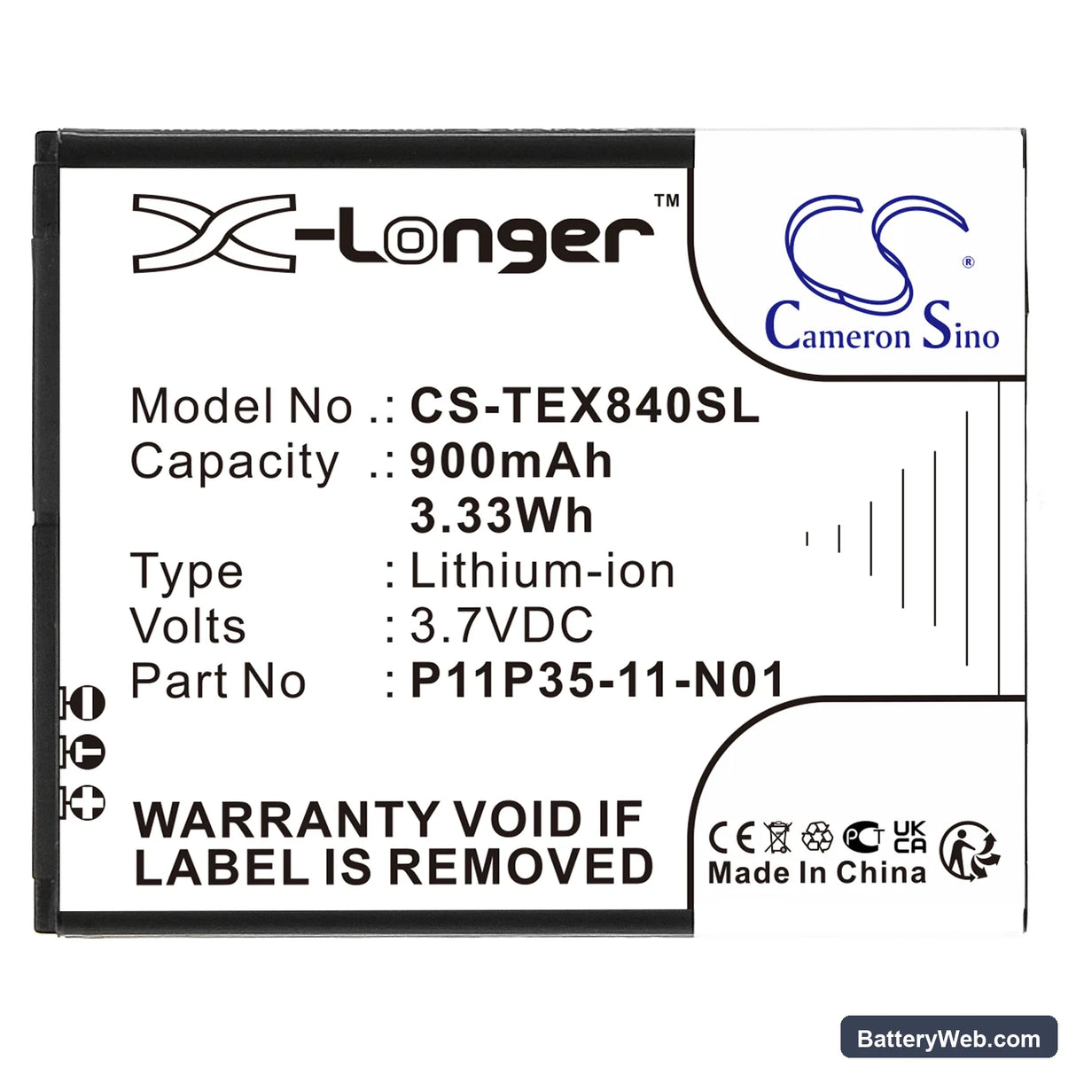 Texas Instruments TI-84 Plus CE Replacement Battery, 3.7V, 900mAh, Li-ion 3