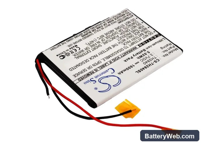 Thomson PDP2840 MP3 Player Replacement Battery, 3.7V, 1600mAh, Li-ion 2