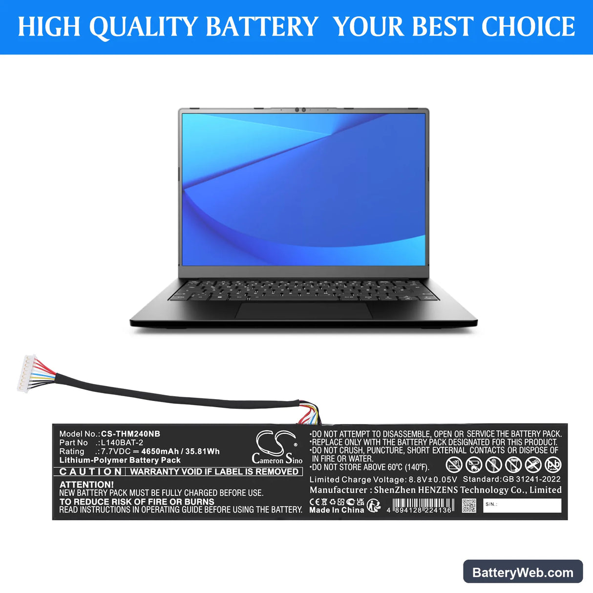 Schenker VIA 14 Replacement Battery, 7.7V, 4650mAh, Li-Polymer 6