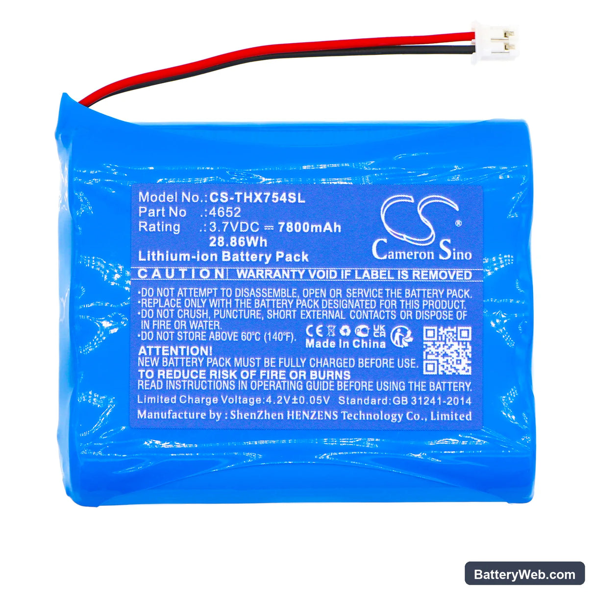 Technaxx TX-75 Replacement Battery, 3.7V, 7800mAh, Li-ion 3