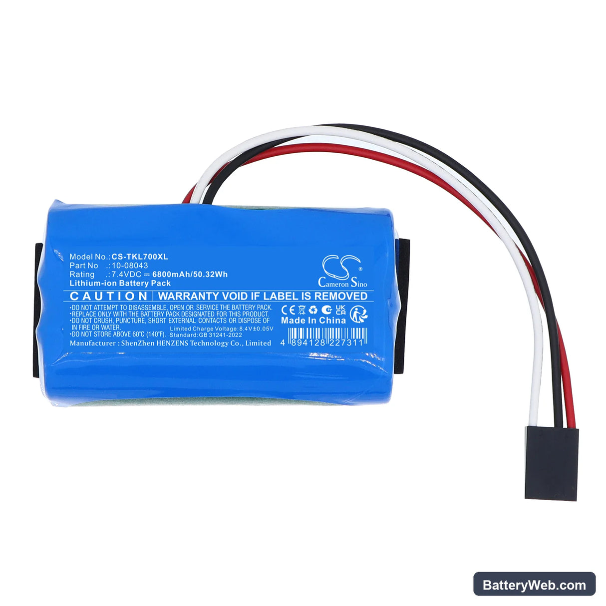 Theis TKL-7 Replacement Battery, 7.4V, 6800mAh, Li-ion 3
