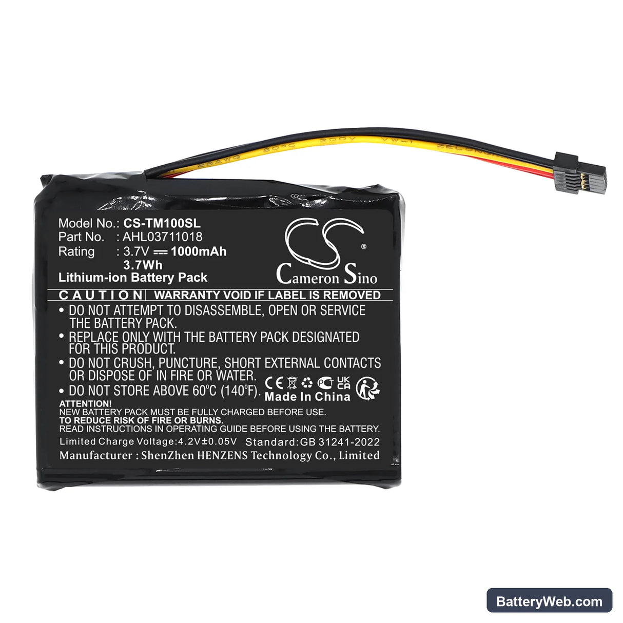 TomTom Go 1000 Replacement Battery, 3.7V, 1000mAh, Li-ion 3