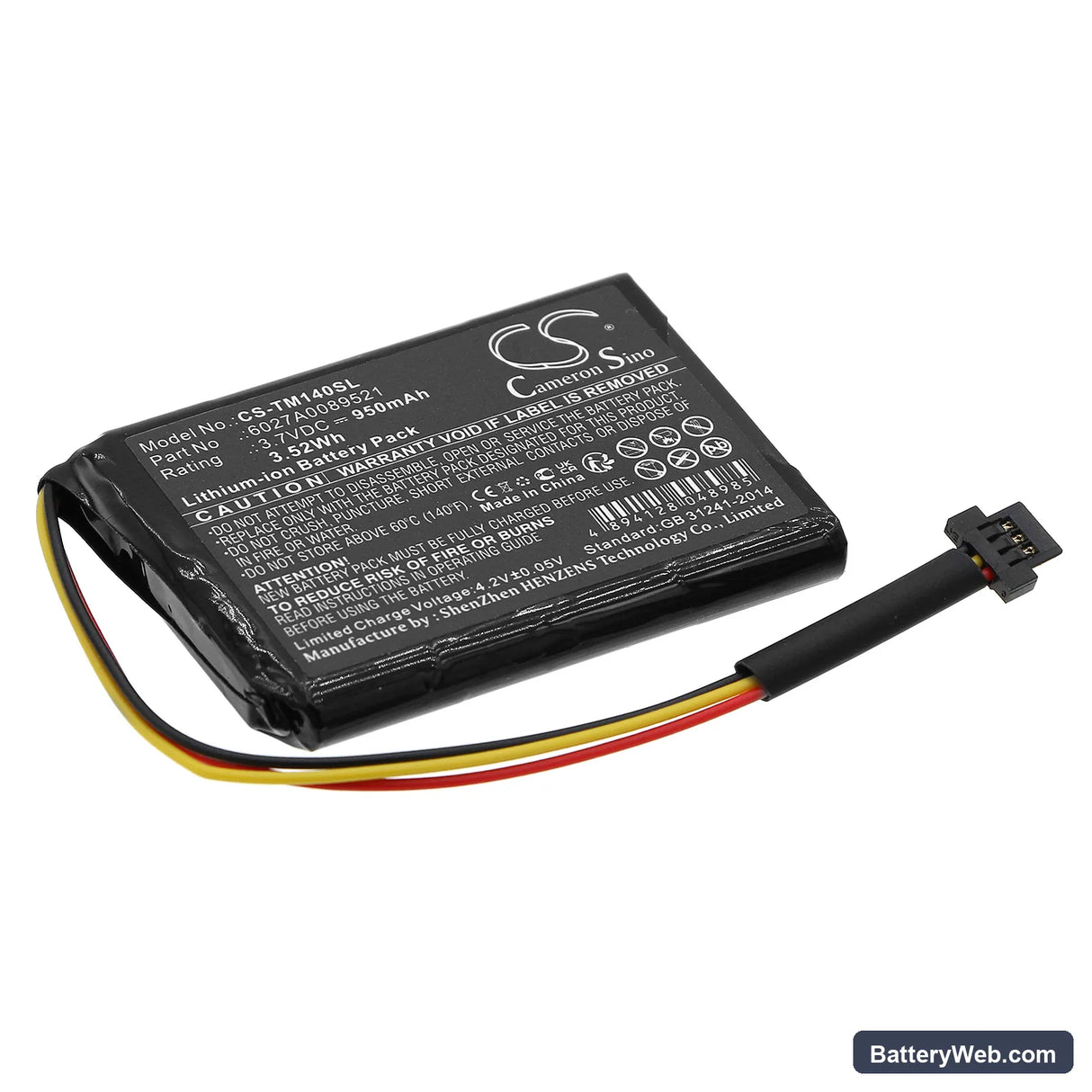 TomTom 1EK0.052.02 Replacement Battery, 3.7V, 950mAh, Li-ion 1