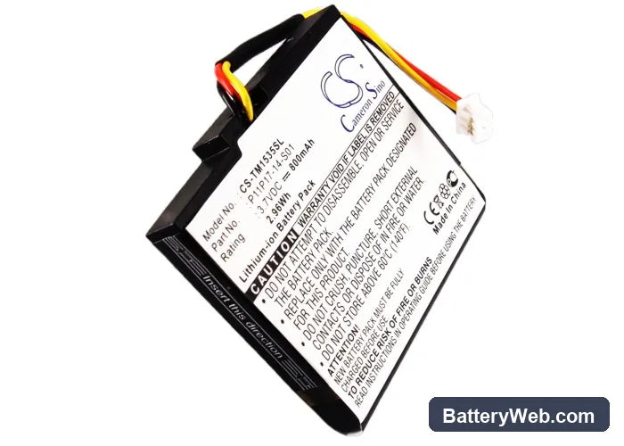TomTom VIA 1535 Replacement Battery, 3.7V, 800mAh, Li-ion 6