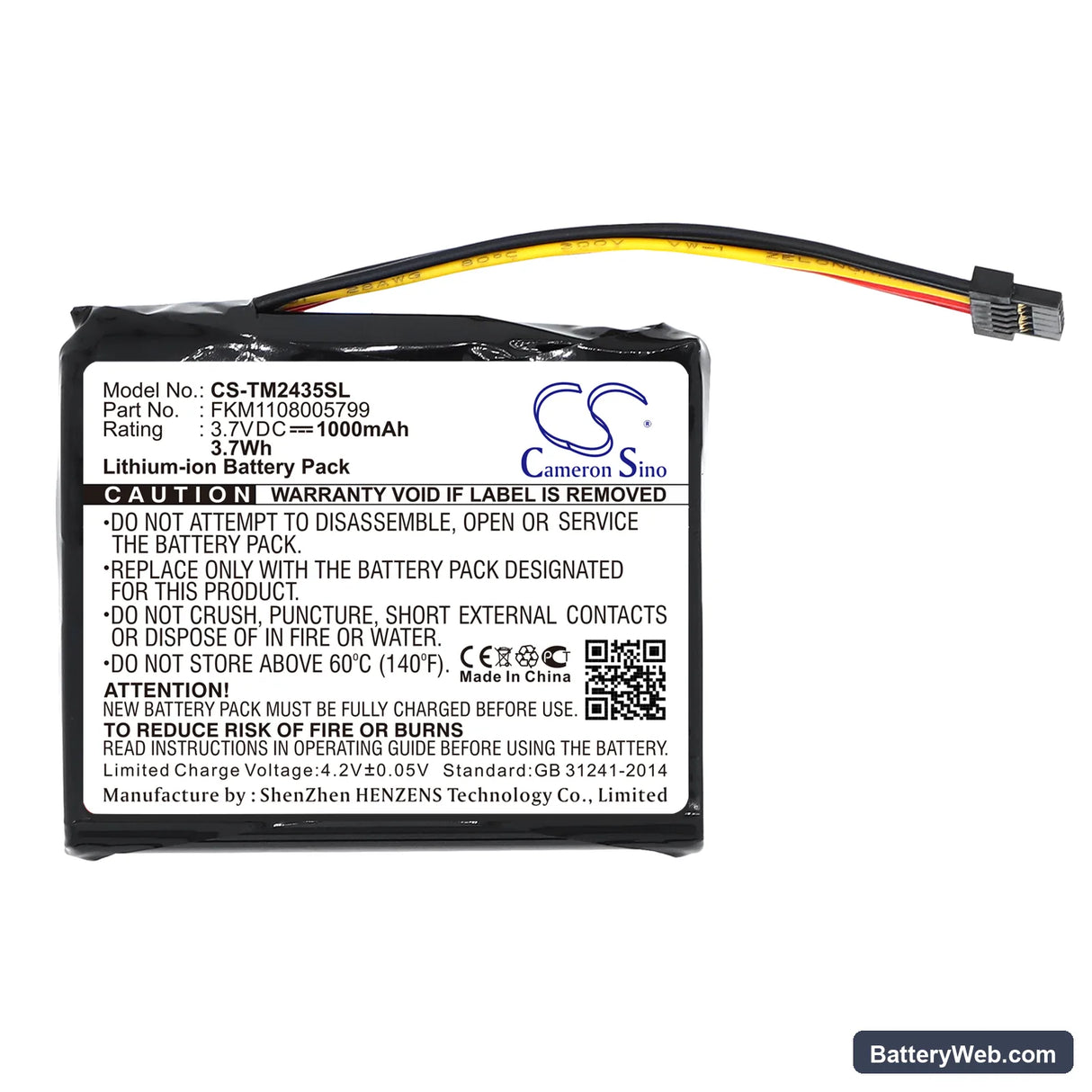 TomTom Go 2435 Replacement Battery, 3.7V, 1000mAh, Li-ion 3