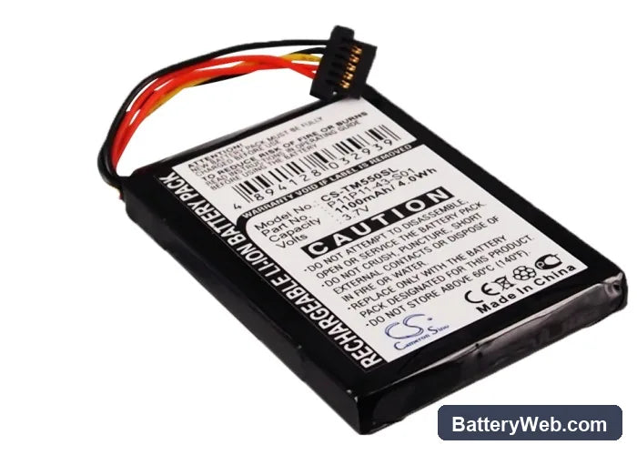TomTom Go 550 Live Replacement Battery, 3.7V, 1100mAh, Li-ion 1