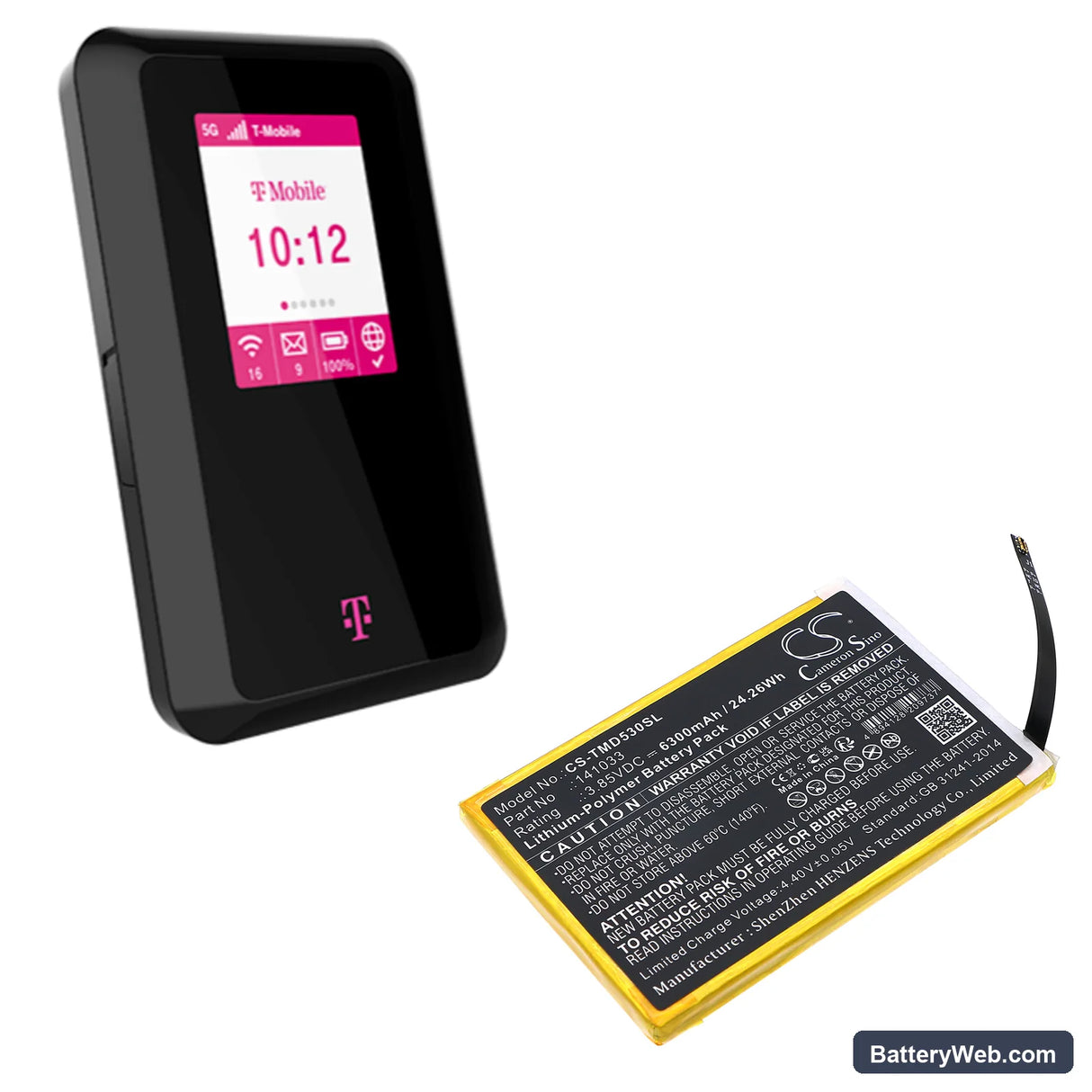 T-Mobile D53 Replacement Battery, 3.85V, 6300mAh, Li-Polymer 5