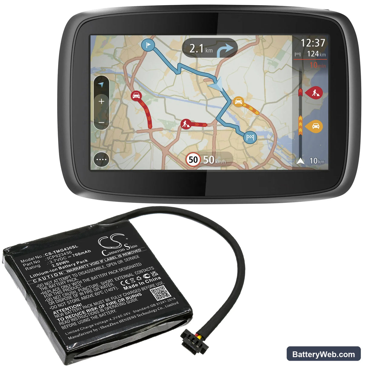 TomTom Go 400 4.3" Satnav Replacement Battery, 3.7V, 700mAh, Li-ion 6