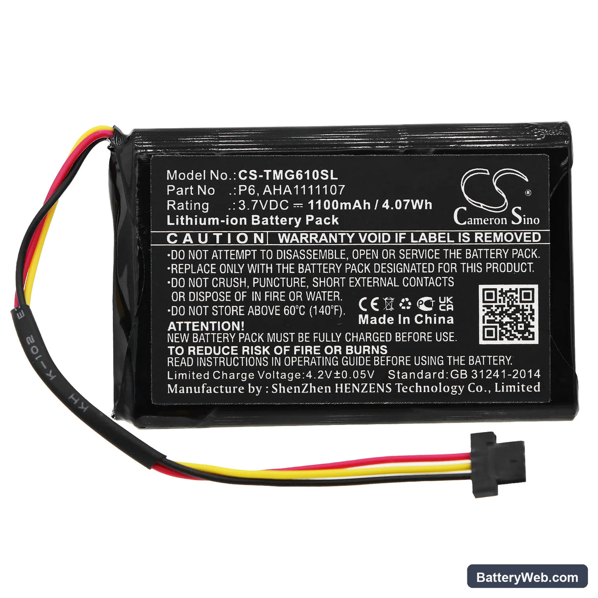 TomTom Go 610 Replacement Battery, 3.7V, 1100mAh, Li-ion 3