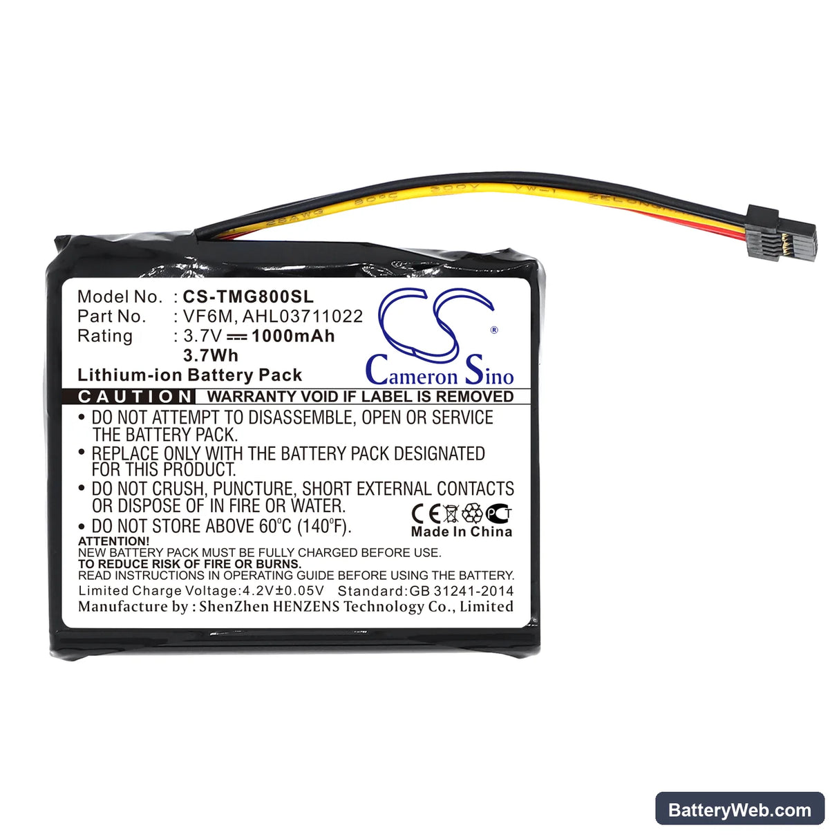 TomTom Go 820 Replacement Battery, 3.7V, 1000mAh, Li-ion 3