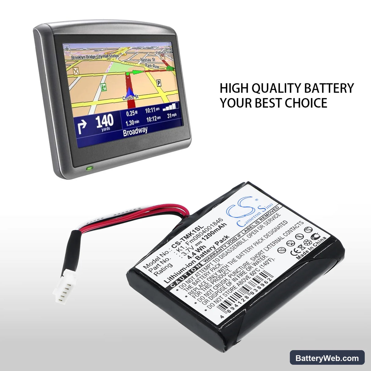 TomTom One XL HD Traffic Replacement Battery, 3.7V, 1200mAh, Li-ion 6