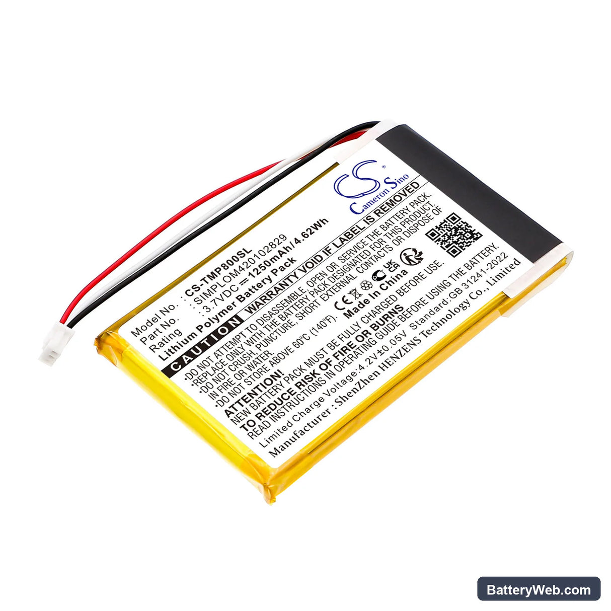 TomTom Pro 8000 Replacement Battery, 3.7V, 1250mAh, Li-Polymer 1