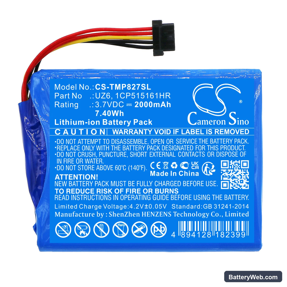 TomTom Pro 8270 Replacement Battery, 3.7V, 2000mAh, Li-ion 3