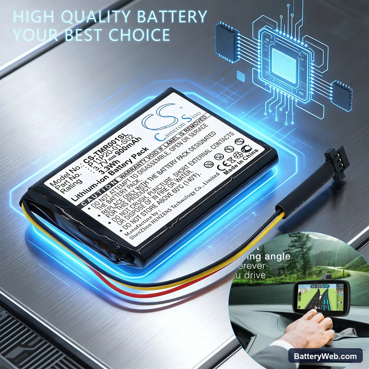 TomTom Route XL Replacement Battery, 3.7V, 900mAh, Li-ion 6