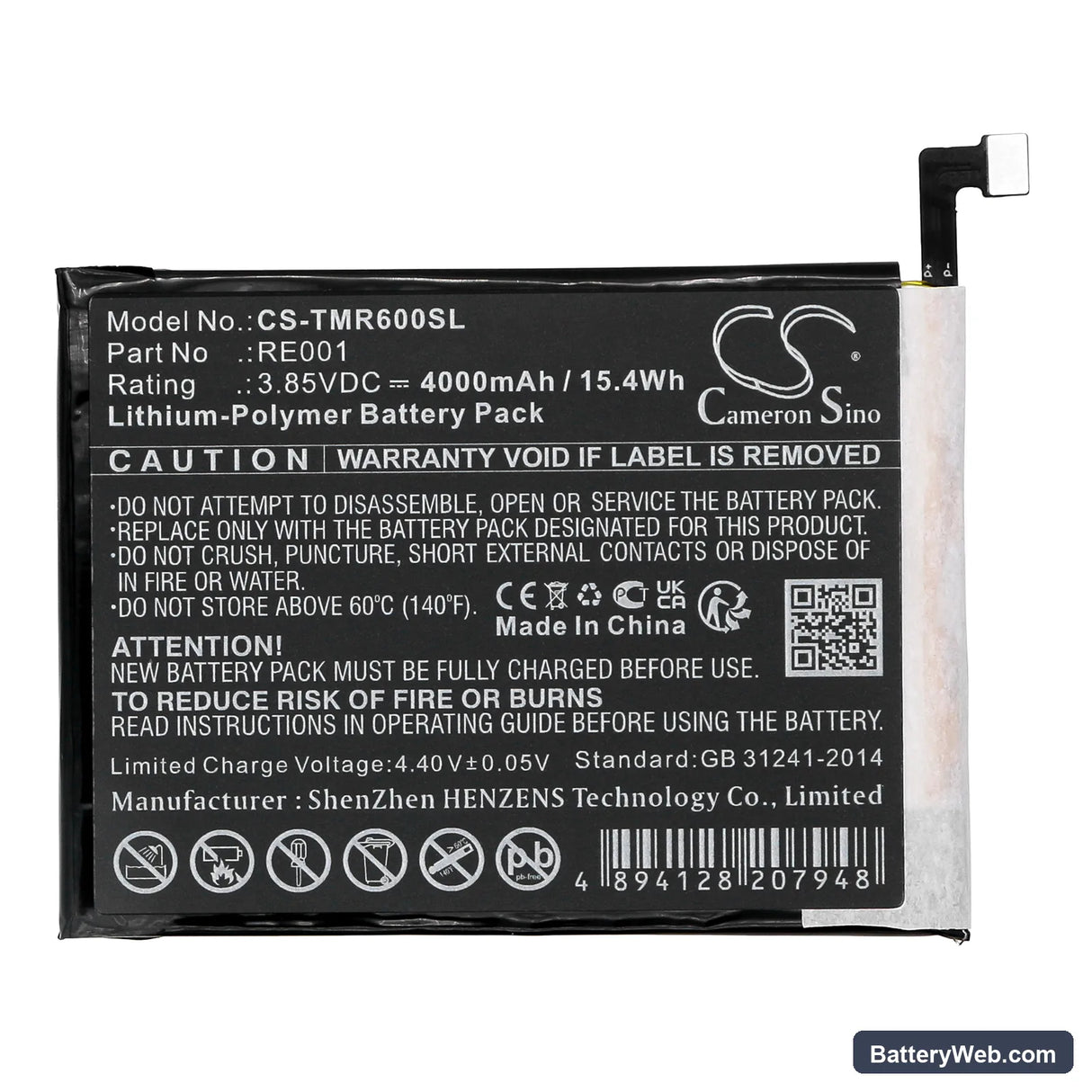 T-Mobile TMAF025G Replacement Battery, 3.85V, 4000mAh, Li-Polymer 3