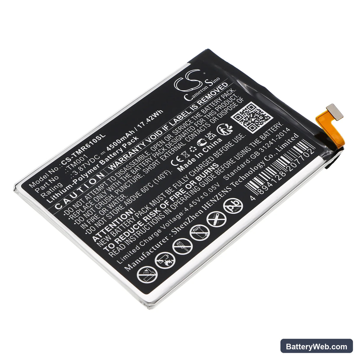 T-Mobile Revvl 6 Pro 5G Replacement Battery, 3.87V, 4500mAh, Li-Polymer 1