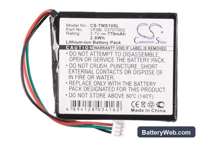 TomTom Start Replacement Battery, 3.7V, 770mAh, Li-ion 6
