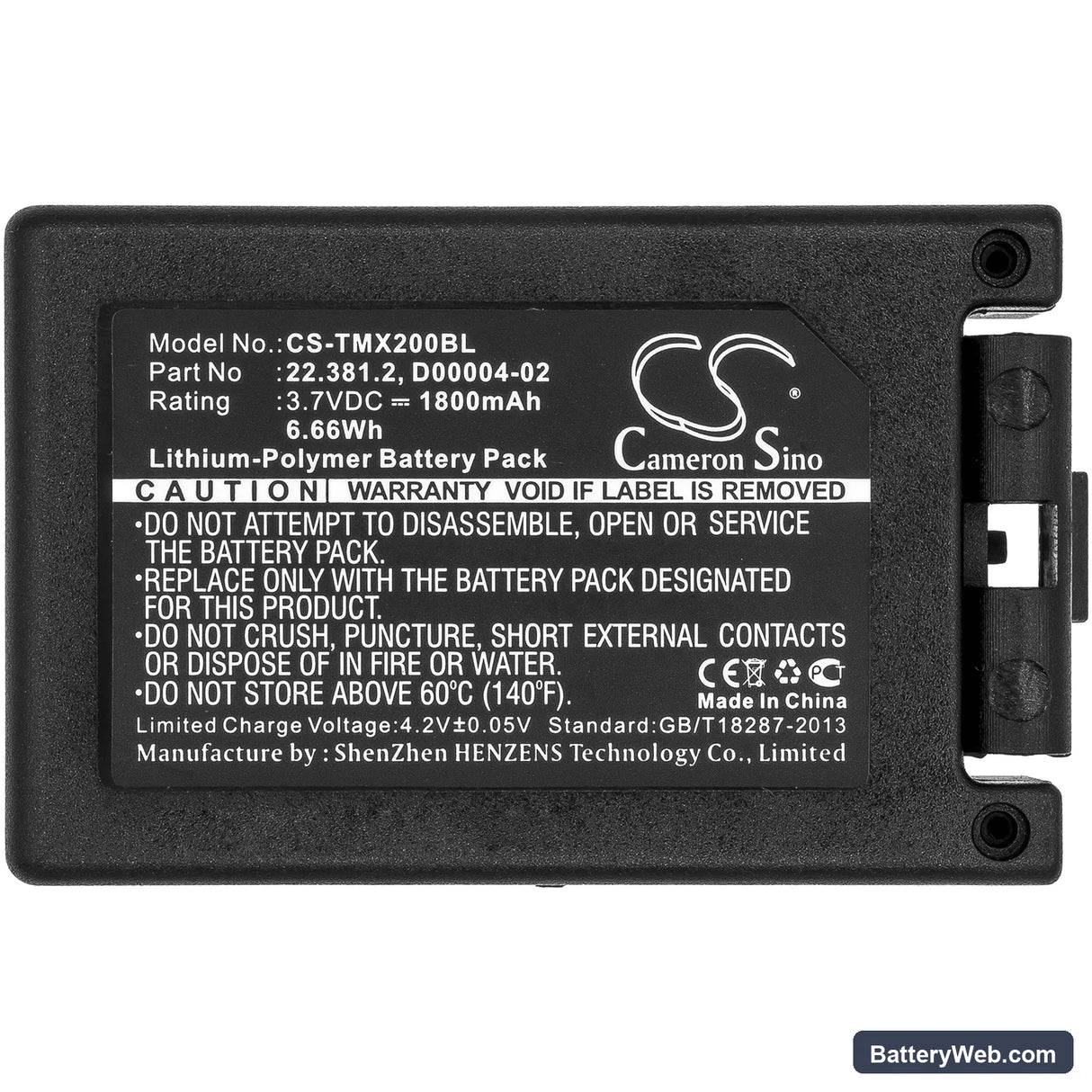 Teleradio Transmitter Tele Radio TG-TXMNL Replacement Battery, 3.7V, 1800mAh, Li-Polymer 3