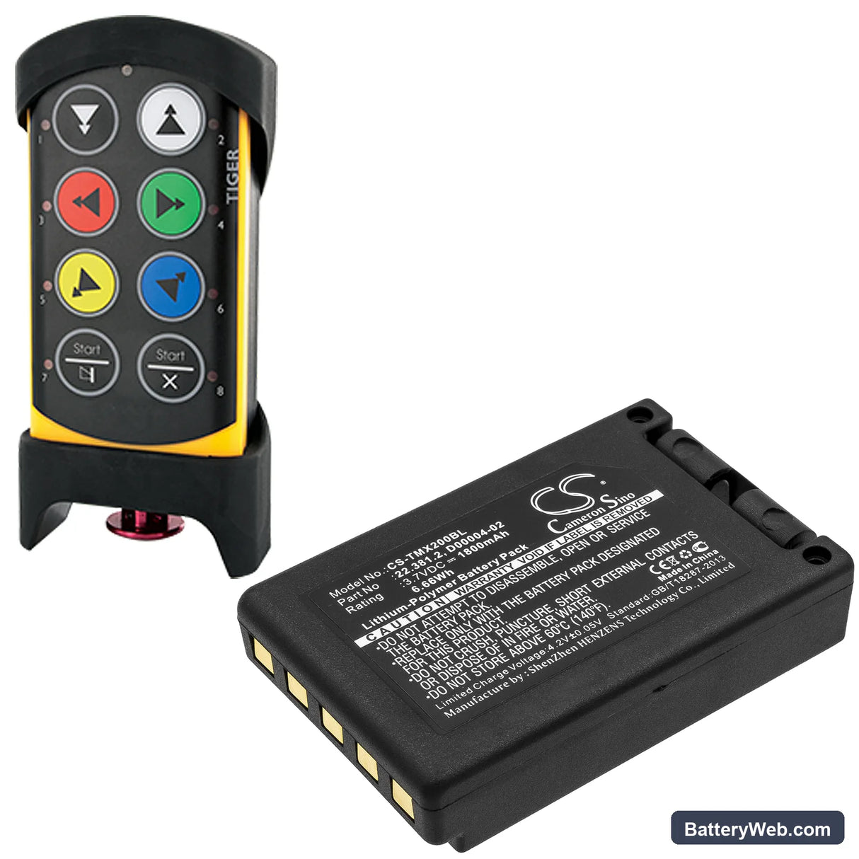 Teleradio Transmitter Tele Radio TG-TXMNL Replacement Battery, 3.7V, 1800mAh, Li-Polymer 4