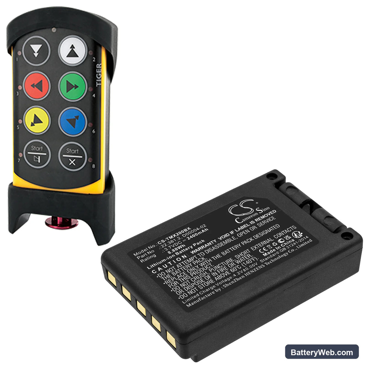 Teleradio Transmitter Tele Radio TG-TXMNL Replacement Battery, 3.7V, 2400mAh, Li-ion 6