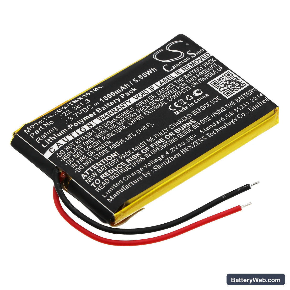 Teleradio TG-TX-MNL Replacement Battery, 3.7V, 1500mAh, Li-Polymer 1