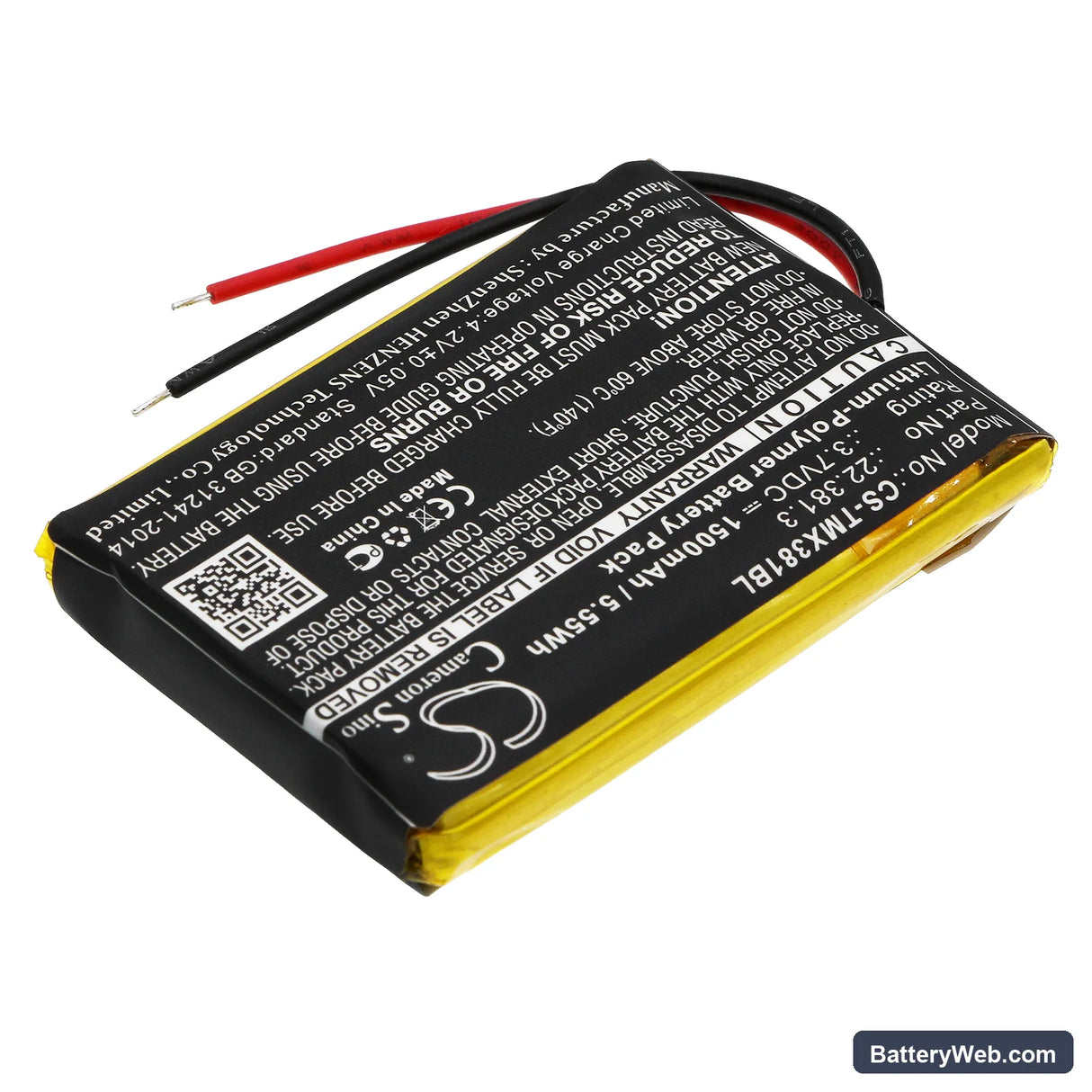 Teleradio TG-TX-MNL Replacement Battery, 3.7V, 1500mAh, Li-Polymer 2